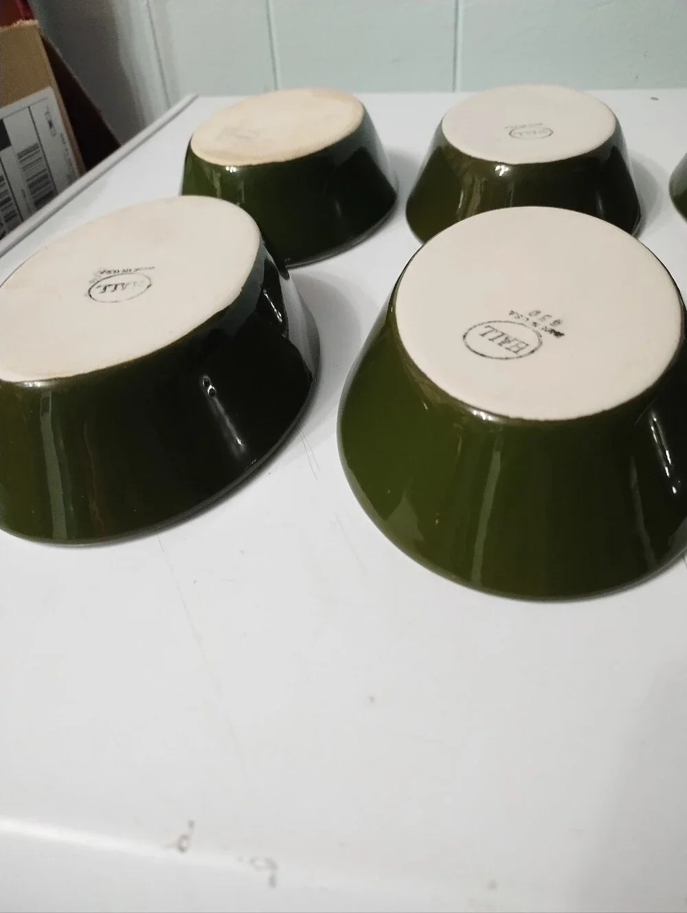 6-Vintage Oval Hall China Forest Green Ceramic Augratin/Baker Dishes